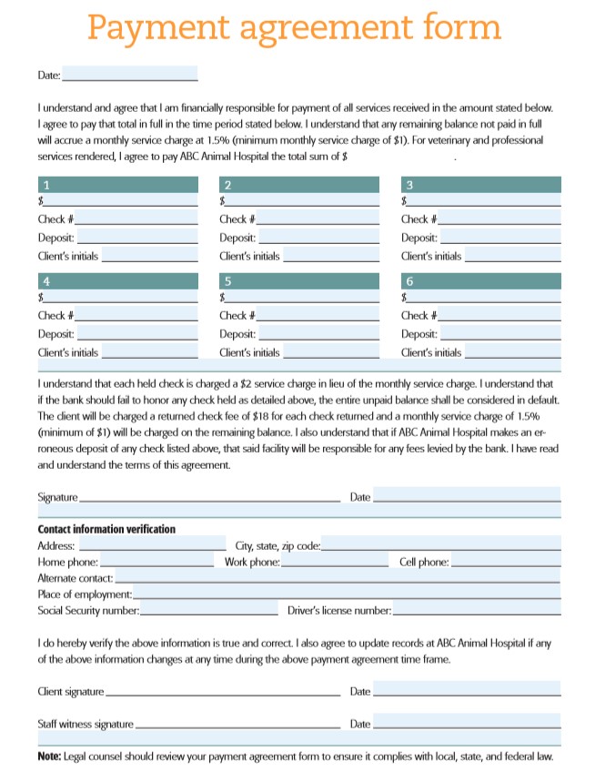 payment agreement form - payment agreement template word