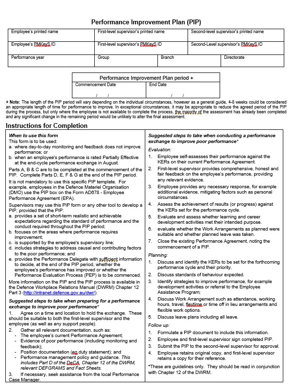 performance improvement plan template