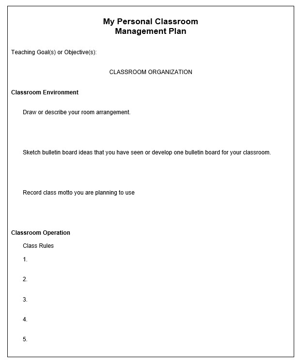 personal classroom management plan
