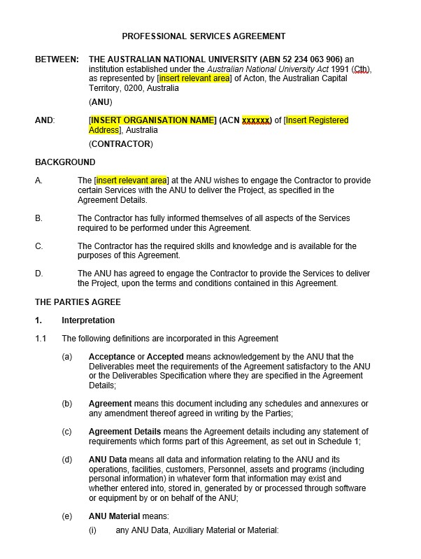 professional service agreement template