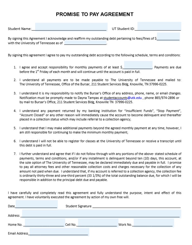 promise to pay agreement - payment agreement template word