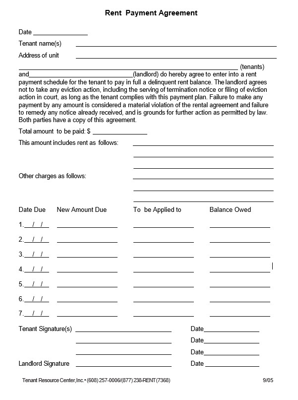 rent payment agreement - payment agreement template word