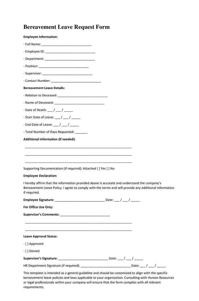 Bereavement Leave Request Form