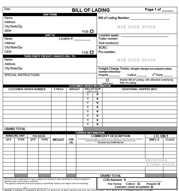 Bill Of Lading - Simple Bill of Lading Form Bill Of Lading - Simple Bill of Lading Form