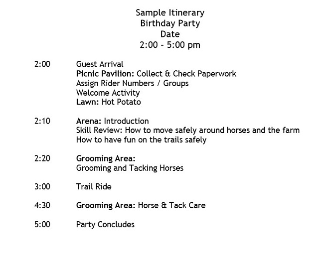 Birthday Itinerary Template