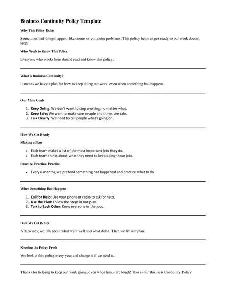 Business Continuity and Disaster Recovery Policy Template