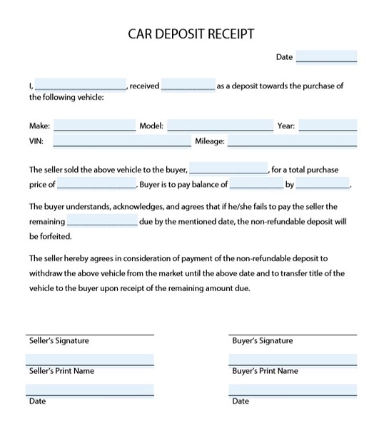 Car Deposit Receipt