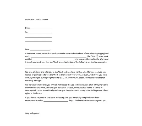 Cease And Desist Letter Template Free