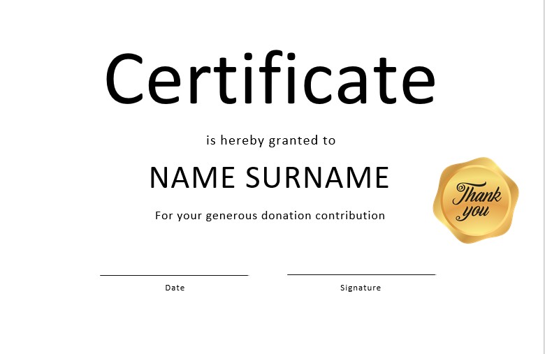 Certificate of Appreciation for Donation