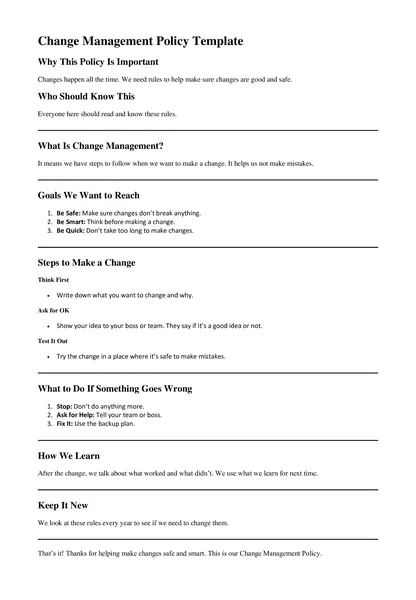 Change Management Policy Template