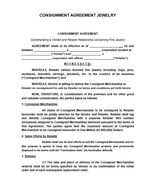 Consignment agreement jewelry