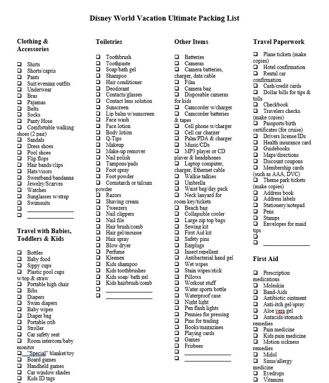 Disney Itinerary Templates