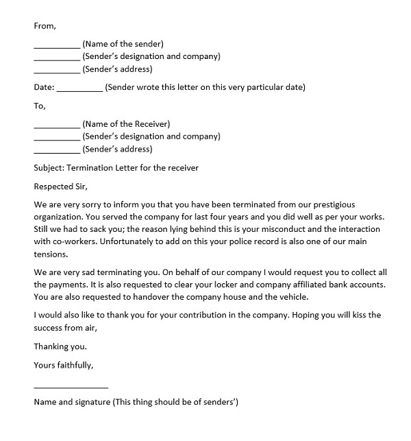 Employee termination letter sample pdf
