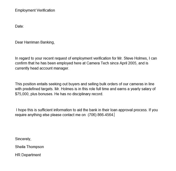 Employment confirmation letter template doc