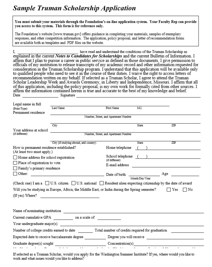 Example Scholarship Application Form