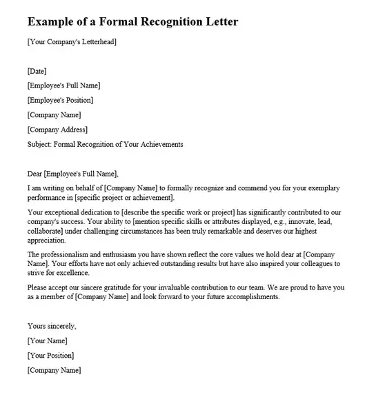 Recognition Letter Example - Example of a Formal Recognition Letter