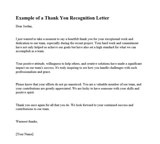Recognition Letter Example - Example of a Thank You Recognition Letter