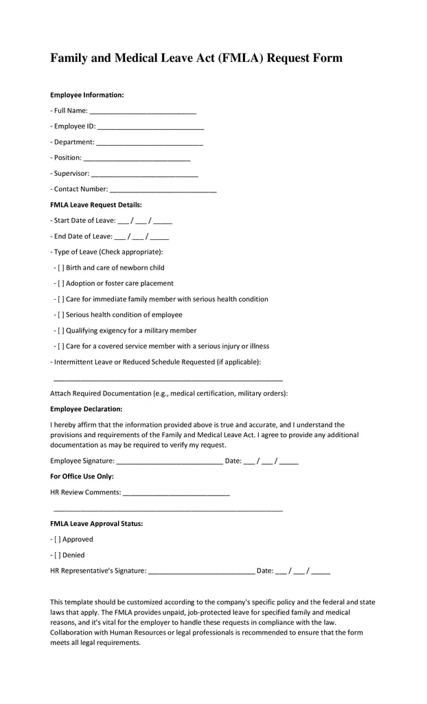 Family and Medical Leave Act (FMLA) Request Form