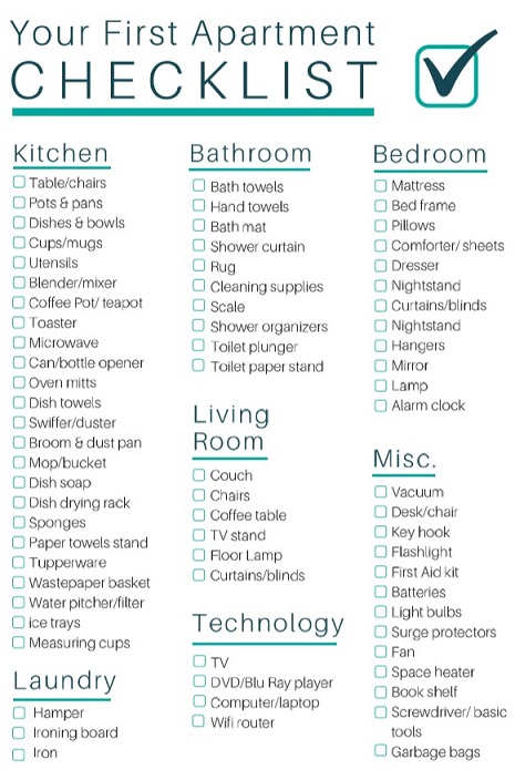 New Home Checklist, First Apartment Checklist, Moving Checklist, First House  Checklist Printable, Apartment Essentials, Our First Apartment 