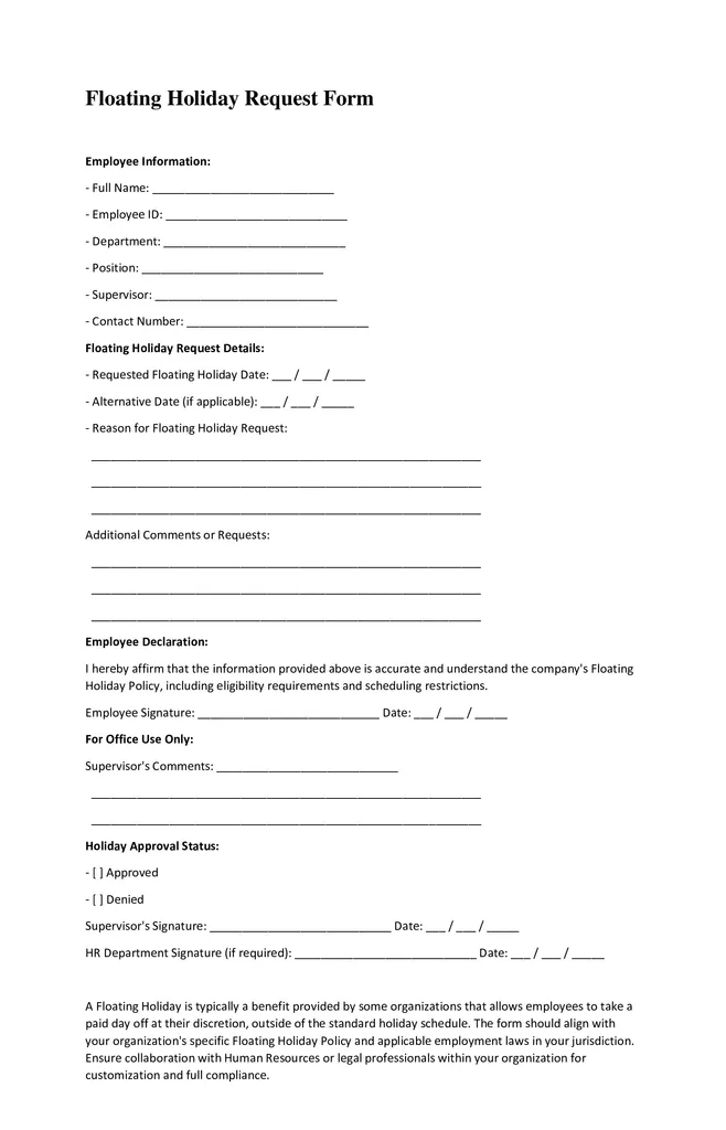 Floating Holiday Request Form