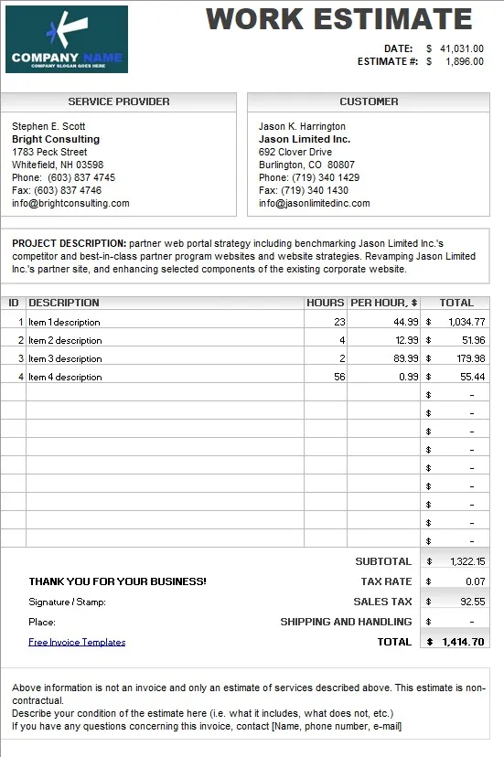 Free Estimate Template Forms 01