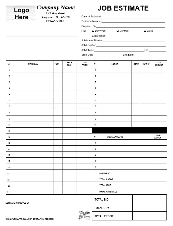 Free Estimate Template Forms 02