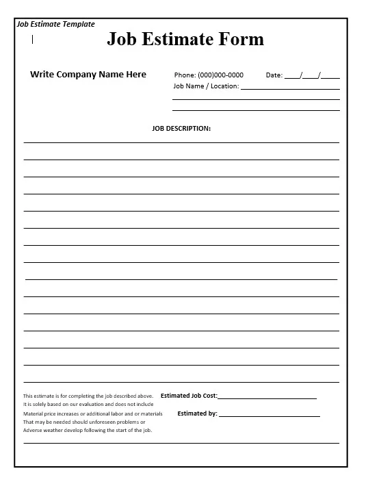 Free Estimate Template Forms 03