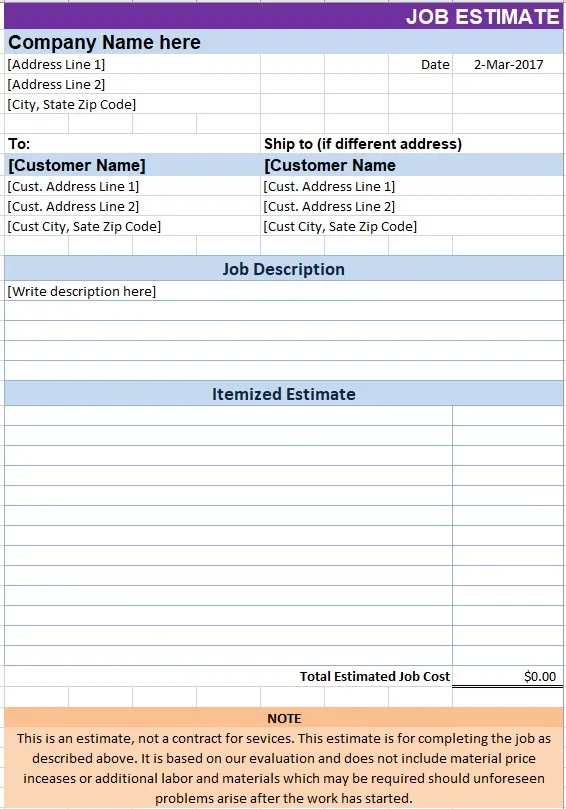 Free Estimate Template Forms 05