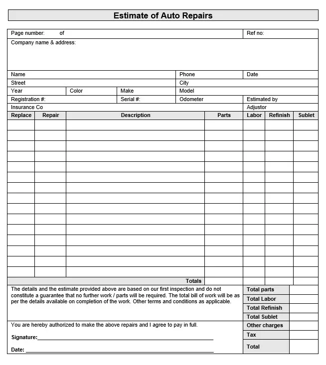 Free Estimate Template Forms 08