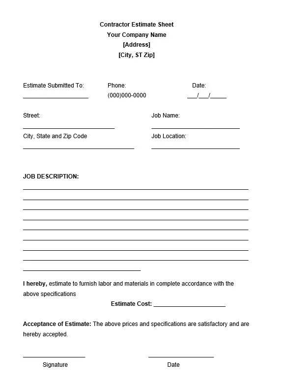 Free Estimate Template Forms 10