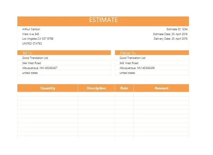 Free Estimate Template Forms