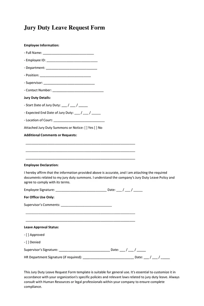 Jury Duty Leave Request Form