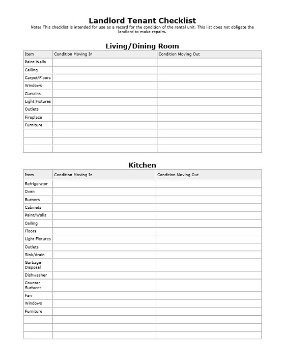 Landlord Tenant Checklist