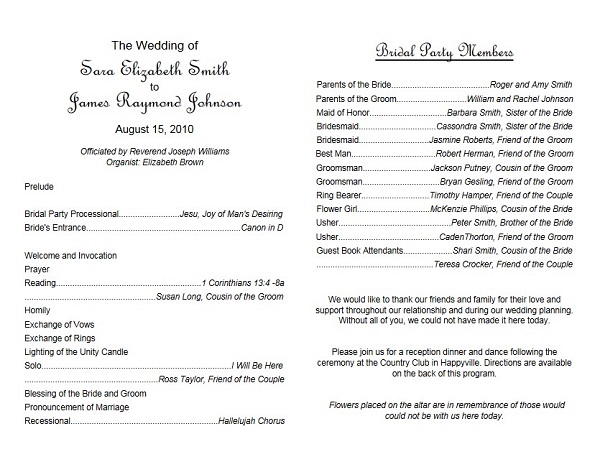Leaflet Wedding Program Template