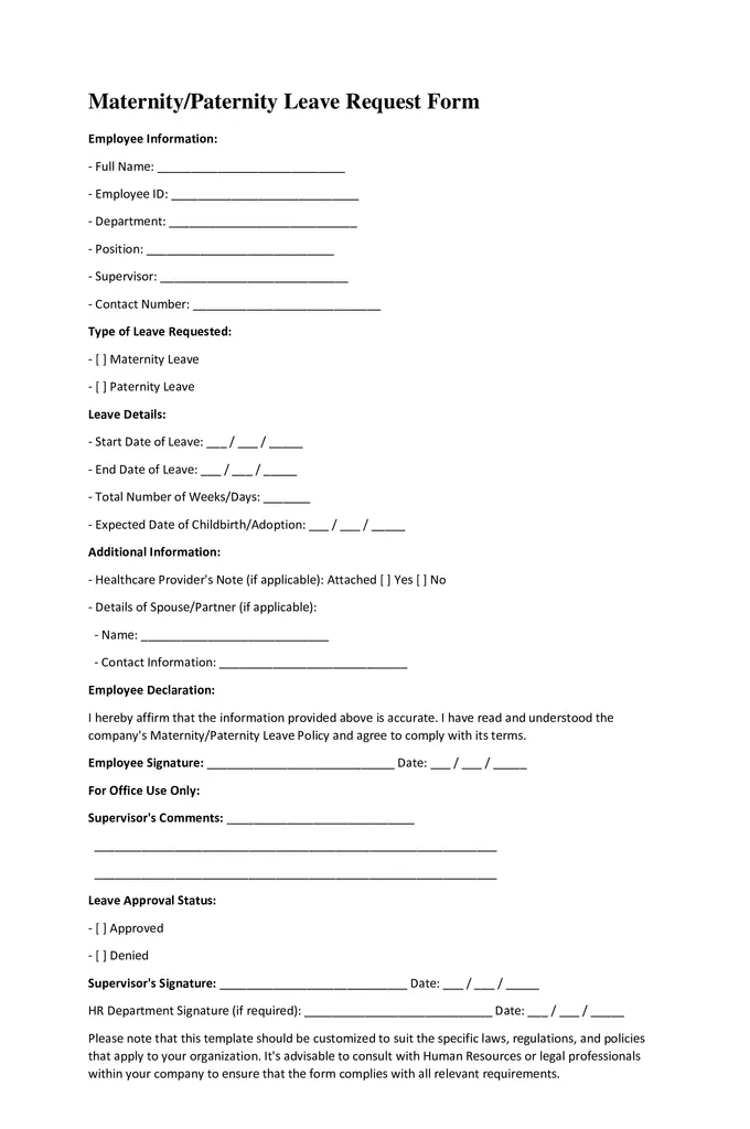 Maternity Paternity Leave Request Form