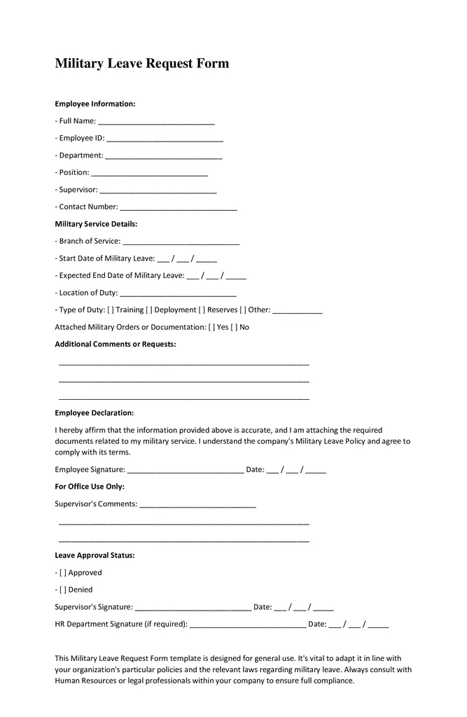 Military Leave Request Form