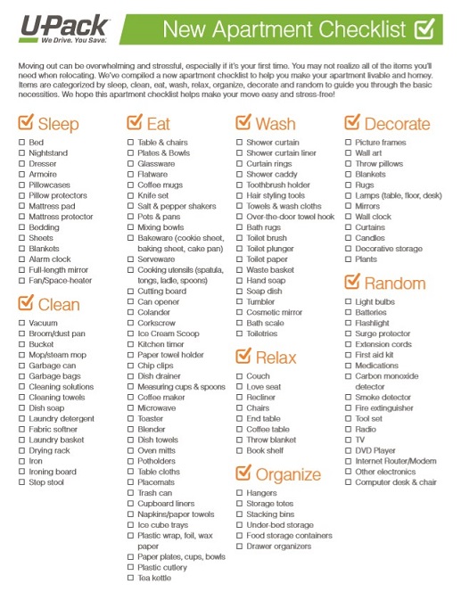 50+ SAMPLE First / New Apartment Checklists in MS Word