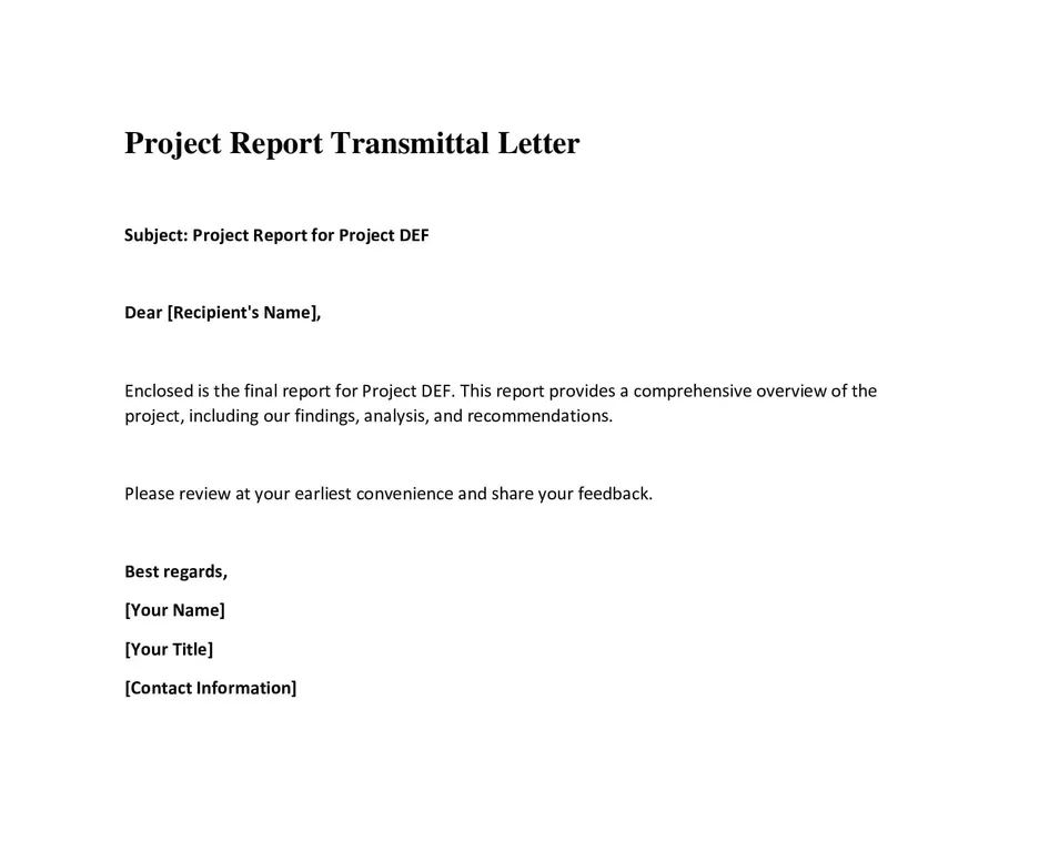 Project Report Transmittal Letter