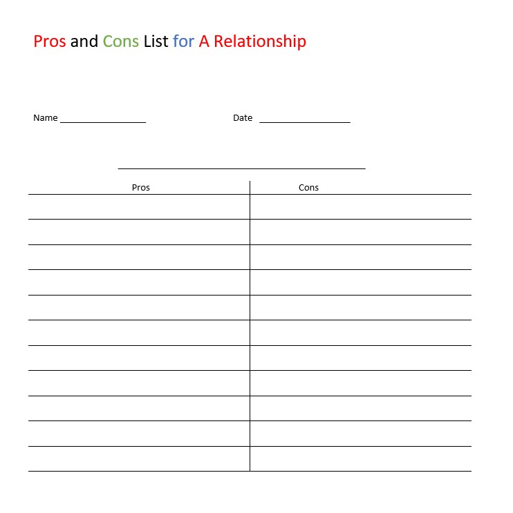 Pros and Cons List for A Relationship