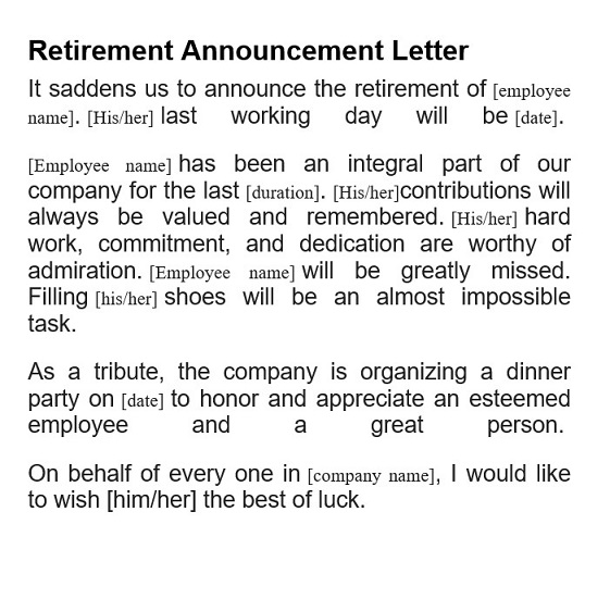 Retirement Announcement Letter