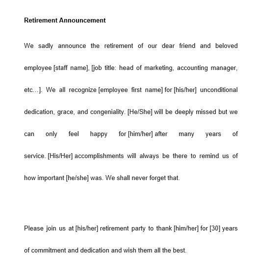 Retirement Announcement