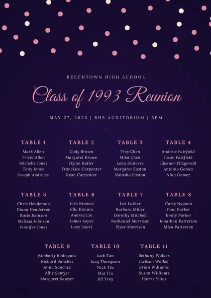 Reunion seating chart template