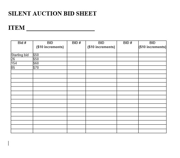 Silent Auction Bid Sheet Template Word
