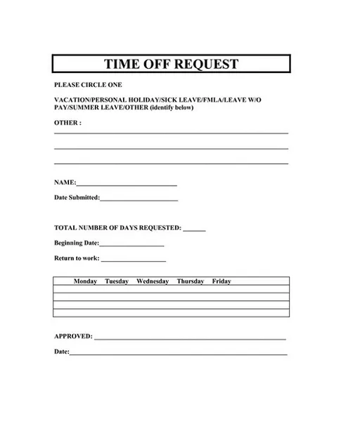Simple Time Off Request Form Template Free