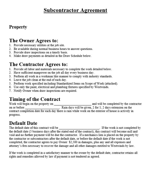 Subcontractor Agreement Sample