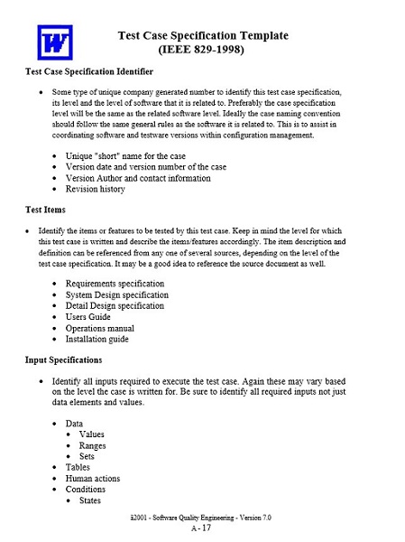 Test Case Specification Template