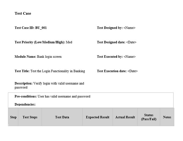 Test Case Template Word