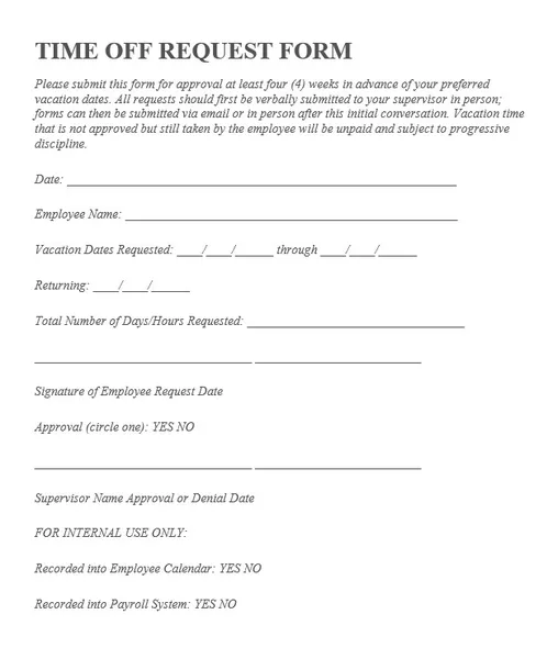 Time Off Request Form Template Free