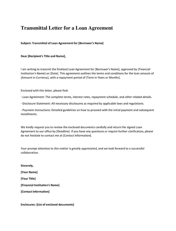 Transmittal Letter for a Loan Agreement