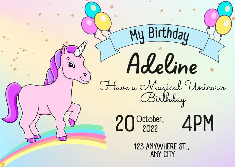 Unicorn Birthday Card Template
